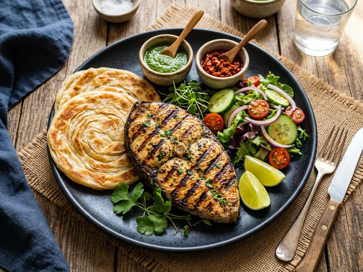 Grilled Fish + 2 Paratha + Salad + 2 Sauce from Ceylon Kitchen